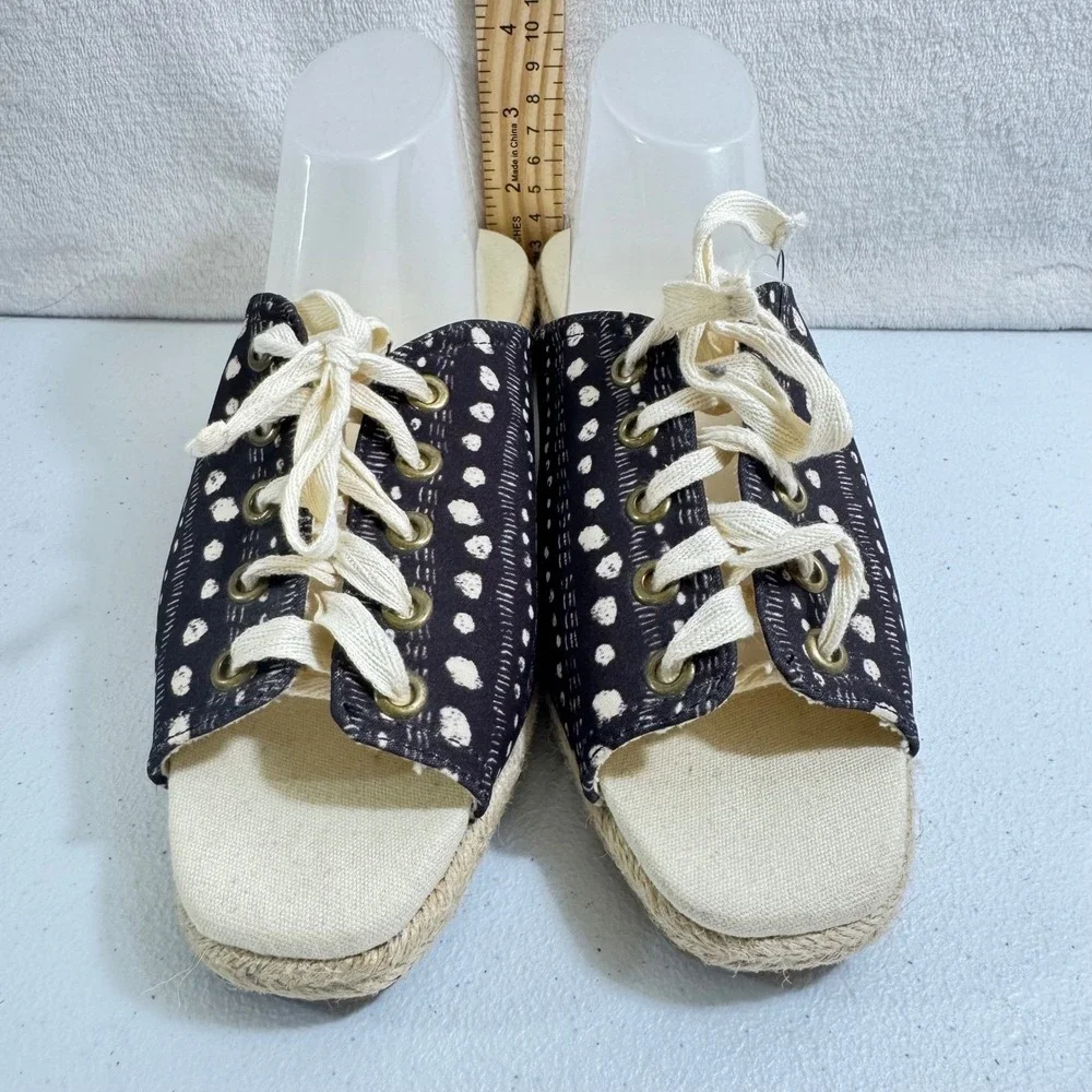 Urban Outfitters Block Print Lace Up Espadrille Sandals Mules Flats Shoes size 6